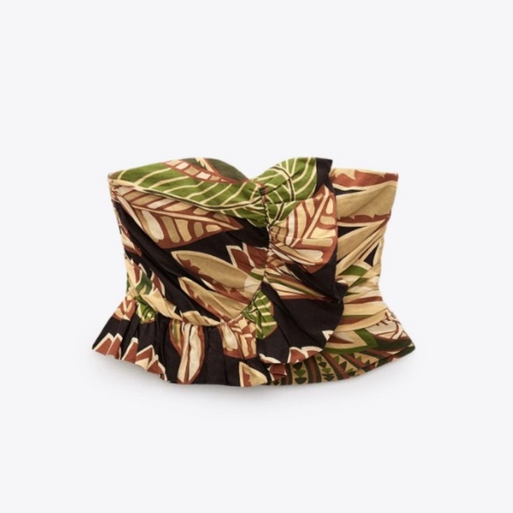 Zara Multicolor Leaf Print Crop Top